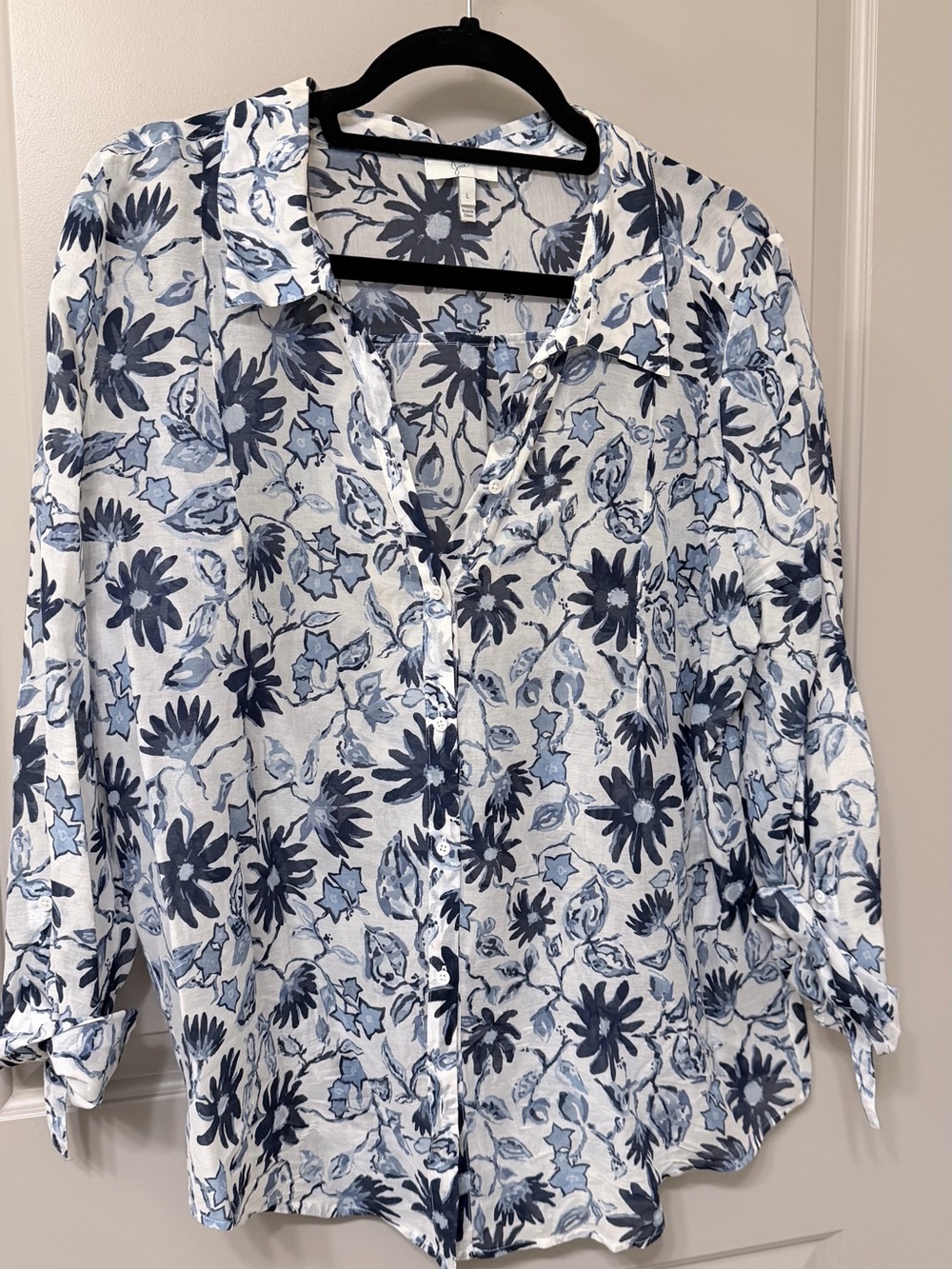 Joie White and Blue Floral Button-Down Shirt